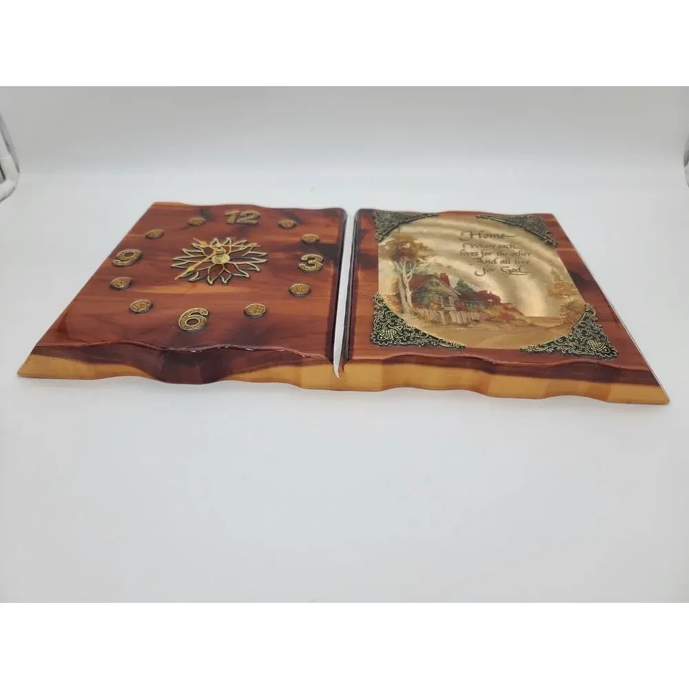 Vintage Lacquered Wood Religious Wall Clock Holographic 